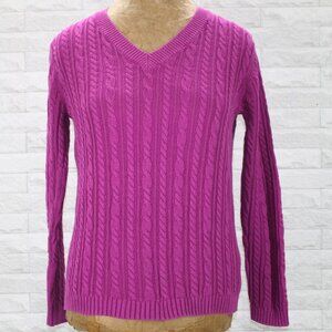 CROFT & BARROW Sweater Cable Knit Classic Cotton Crew Neck Winter Fuchsia Pink